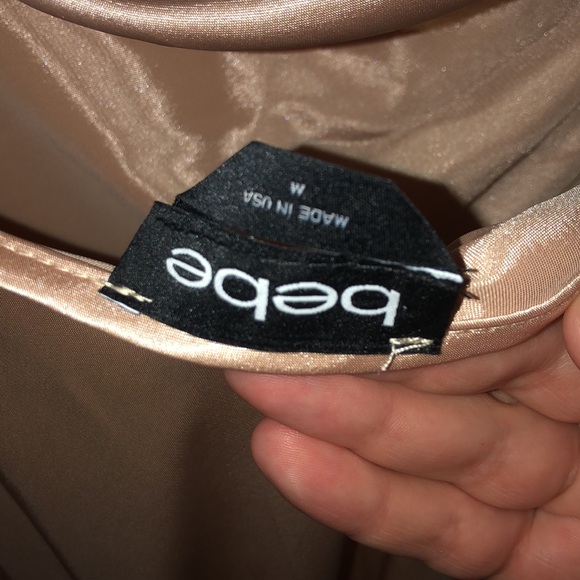 New W/Tags Bebe Taupe Spaghetti Strap Satin Slip Dress Size Medium - Picture 7 of 8
